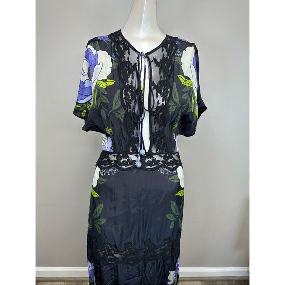 NWT FARM Rio Soft Garden Laces Floral Short Sleeve Maxi Dress Black XL $368 - Picture 4 of 8